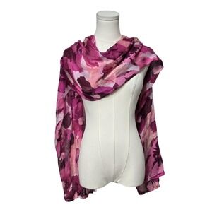 LOFT Scarf Womens One Size Pink Floral Rectangle Lightweight Spring Wrap Summer